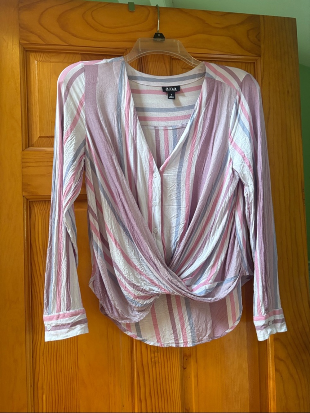 a.n.a S lilac, purple, pink and blue Striped Wrap-Style Long Sleeve Blouse